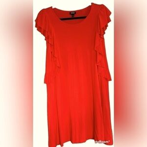 A.N.A.(A New Approach) Orange/Red Sleeveless Dress w/Ruffles, Size Medium, EUC.